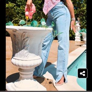 Light wash split hem jeans